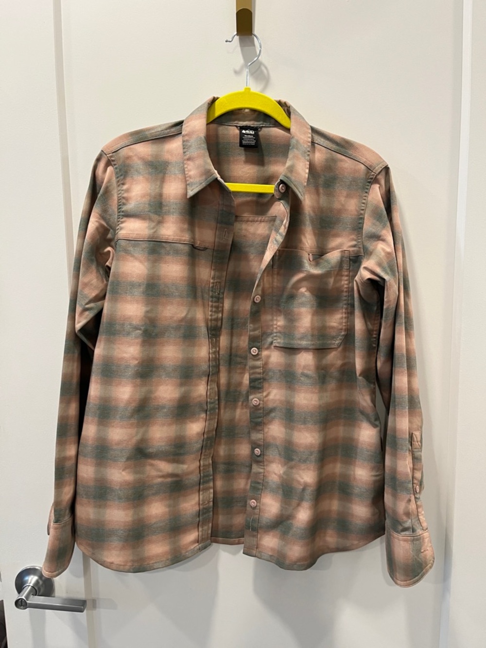 REI Co-op Peach and Sage Plaid Shirt